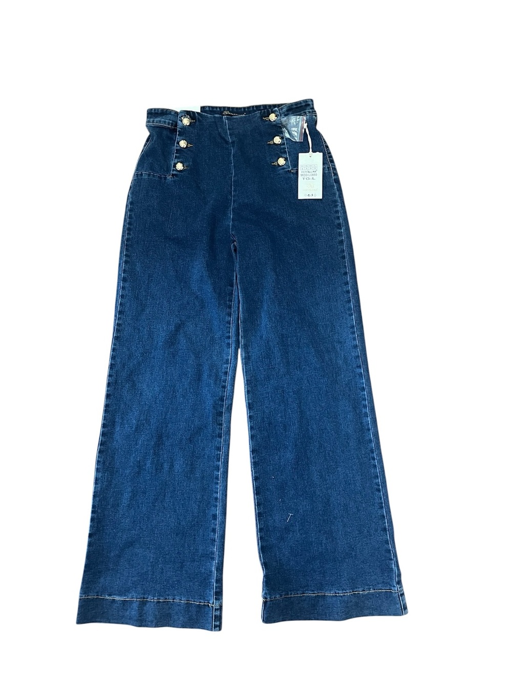 Farfallina Sailor Wide-Leg Jeans High Rise Nautical Gold Button Front Size L